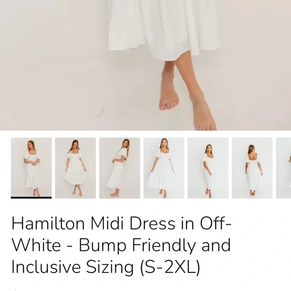 Off-White Midi Dress with Puff Sleeves - Picture 3 of 3